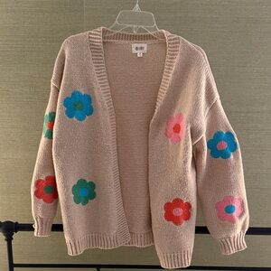 BiBi Beige Cardigan with Colorful Floral Design